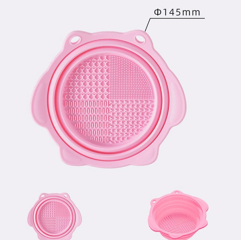 Multi-functional Silicone Makeup Brush Cleaning Folding Bowl Sponge Puff Beauty Tool Makeup Brush  Washing Scrubber Pad Soft Mat Scrubber Box